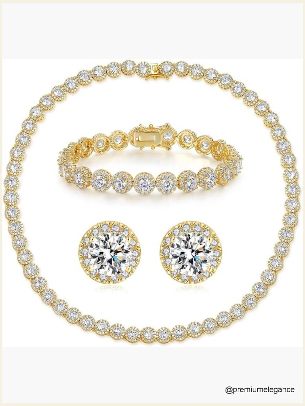 18K White Gold Plated Cubic Zirconia Tennis Jewelry Set Necklace Bracelet